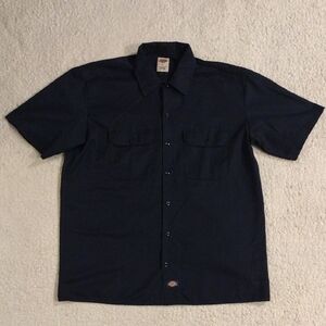 Dickies Size Large Dark Navy Blue Casual Button Down Work Shirt Workwear